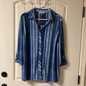 Nygard Women’s Size 3X Blue Swanky Button Up Top Blouse 3/4 Roll Sleeves Stretch